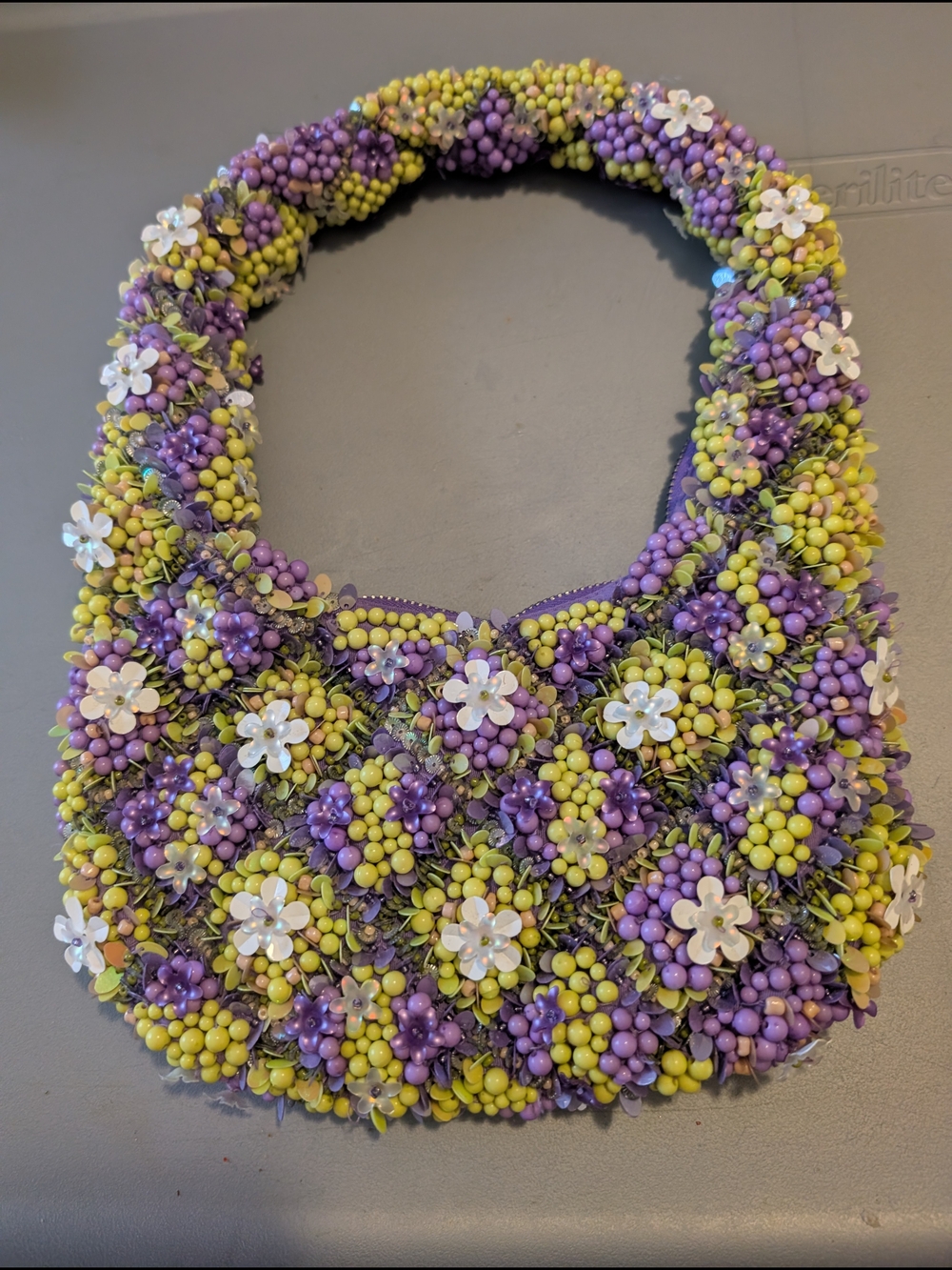 Zara Beaded Floral Shoulder Bag Purple Yellow Y2K Style Statement Handbag